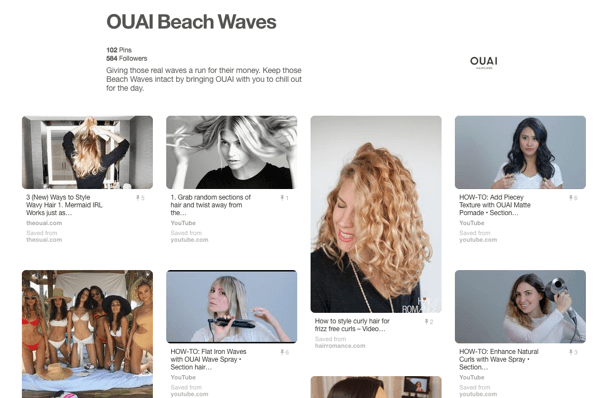 Beispiel eines Tutorial-Boards auf Pinterest, in dem OUAI-Produkte vorgestellt werden.