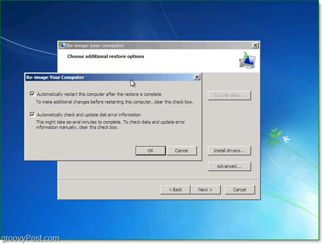 Verwenden Sie die erweiterten Optionen, um die Wiederherstellung Ihres Windows 7-Systemabbilds anzupassen