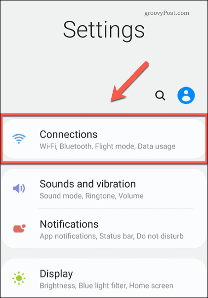 Verbindungsoption für Android-Einstellungen