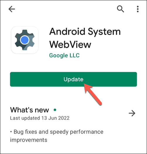 Aktualisieren von Android System WebView im Google Play Store