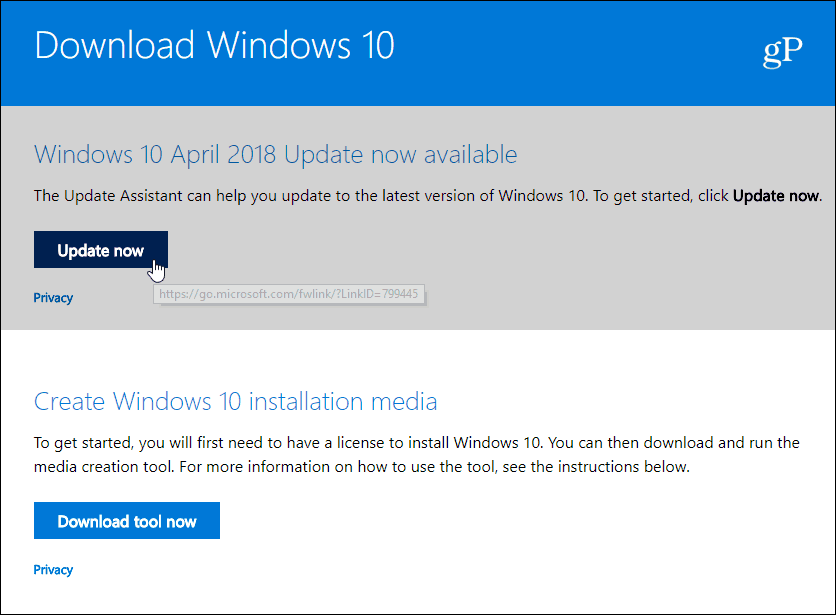 Laden Sie das Windows 10 April 2018 Update herunter