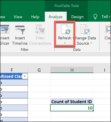 Aktualisieren einer Pivot-Tabelle in Excel