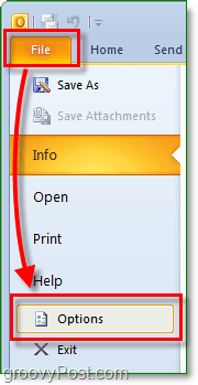 Klicken Sie in Microsoft Outlook 2010 auf das Menüband, um den Hintergrund einzugeben, und klicken Sie dann auf die Schaltfläche Optionen