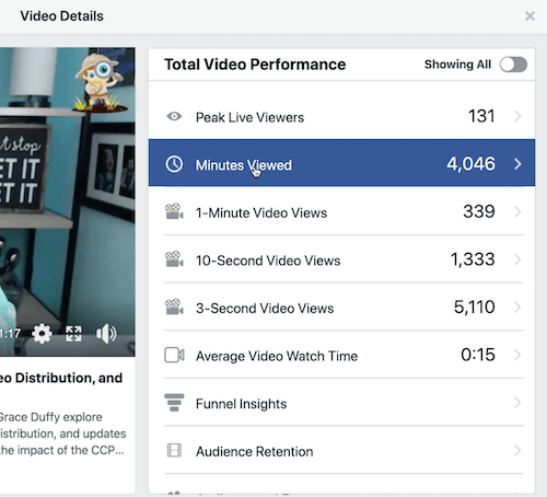 Beispiel für eine Facebook-Grafik zur Kundenbindung im Abschnitt zur Gesamtvideoleistung