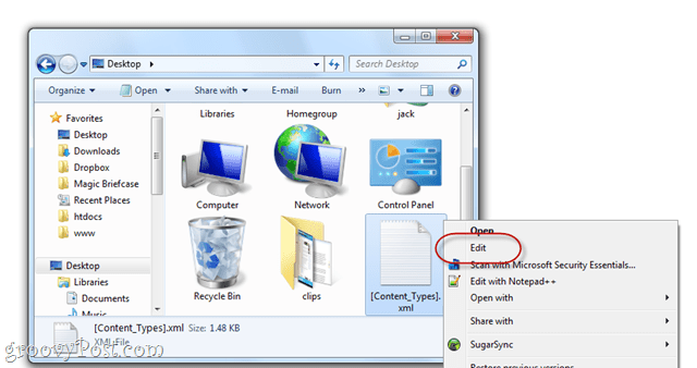 Bearbeiten von DocX-Dateien in Windows 7