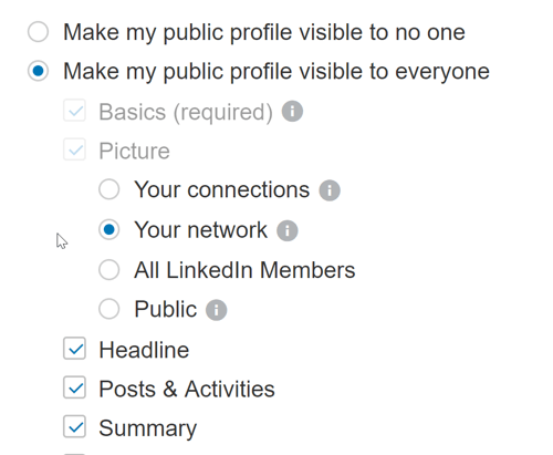 Stellen Sie sicher, dass Ihre LinkedIn-Profileinstellungen es jedem ermöglichen, Ihre öffentlichen Beiträge zu sehen.