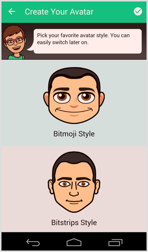 Bitmoji wählen Avatar-Stil