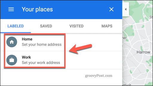 Google Maps Your Places-Menü