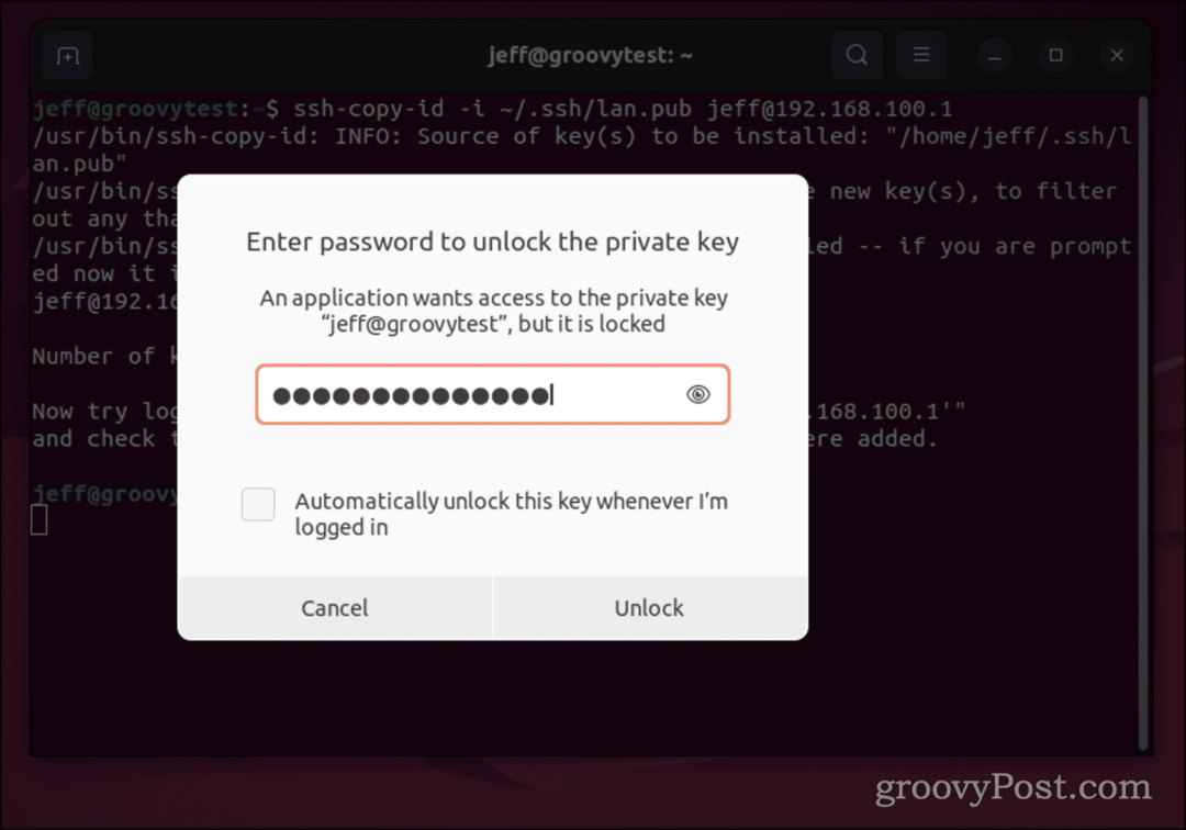 Ubuntu-Passwortdialog für SSH-Schlüssel