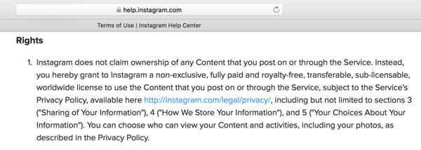 In den Nutzungsbedingungen von Instagram ist die Lizenz aufgeführt, die Sie der Plattform für Ihre Inhalte gewähren.