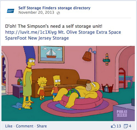 Self Storage Finder Facebook Text Update mit Bild