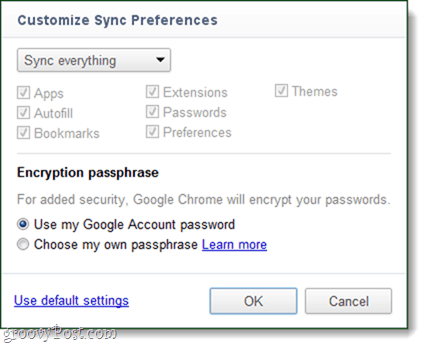 Chrome-Synchronisierungseinstellungen