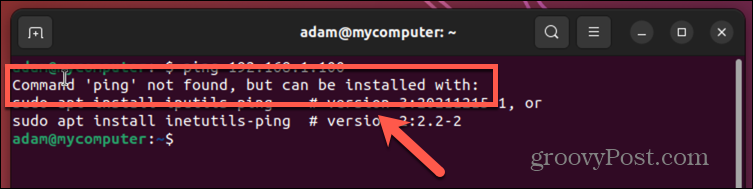 Fehler „Ubuntu-Ping nicht gefunden“.
