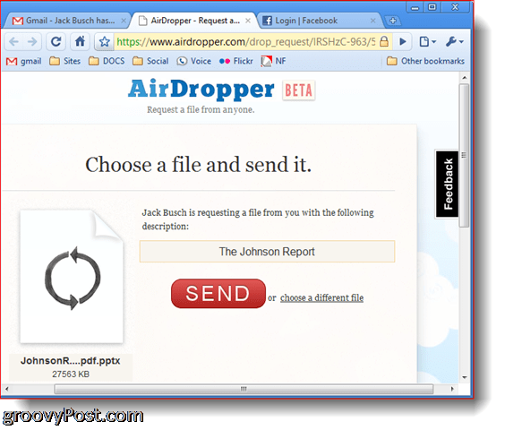 AirDropper Dropbox - Wählen Sie die zu sendende Datei aus