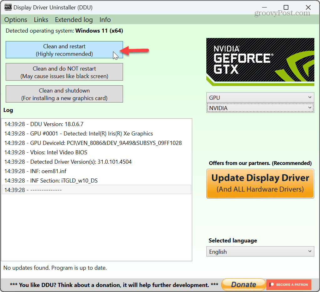 Führen Sie ein Rollback der NVIDIA-Treiber durch 