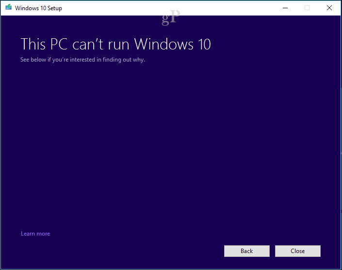 Windows 10-Setup - Auf dem PC kann Windows 10 nicht ausgeführt werden