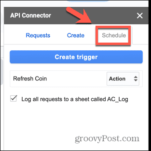Registerkarte „API-Connector-Zeitplan“.
