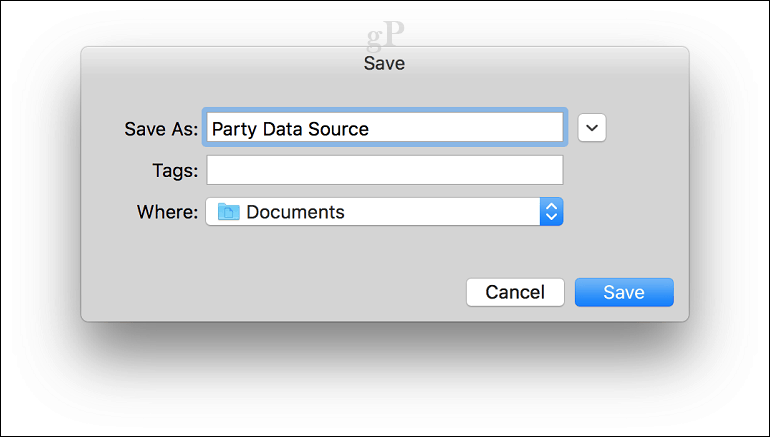 Microsoft Word für Mac Mail Merge - Dave Datenquelle