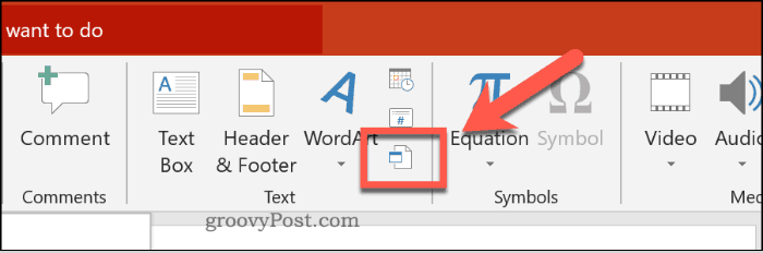 Die Schaltfläche Objekt einfügen in PowerPoint