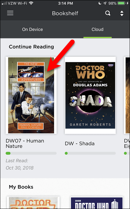 Tippen Sie auf ein Buch, um es auf Ihrem iOS-Gerät in BookFusion herunterzuladen