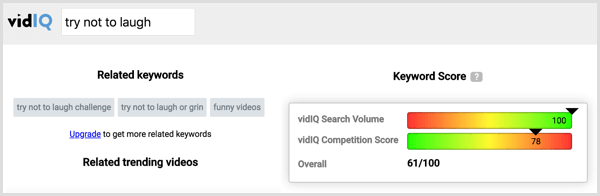 Klicken Sie in VidIQ auf das Tag eines Mitbewerbers, um das Suchvolumen und die Konkurrenz für dieses Tag anzuzeigen.