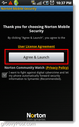 stimme zu, Norton Android Vereinbarung
