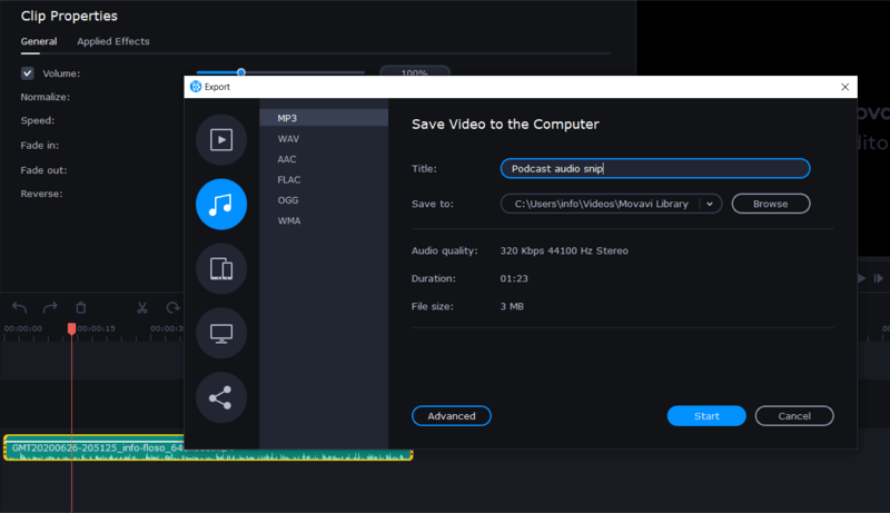 Exportieren Sie Audio als MP3 in Movavi