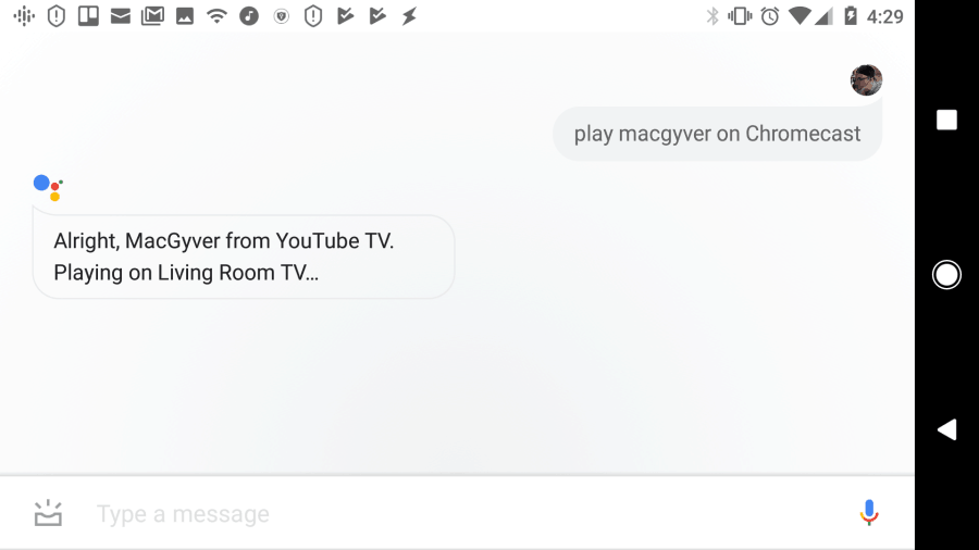 Screenshot der Wiedergabe von Shows oder Filmen mit Google Assistant