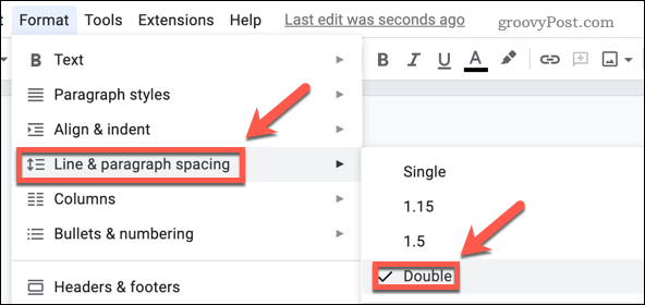 Festlegen der Doppelabstandsregel in Google Docs