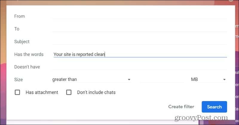Festlegen von Google Mail-Filtereingaben