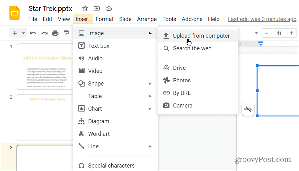 Einfügen Fügen Sie ein GIF zu Google Slides hinzu