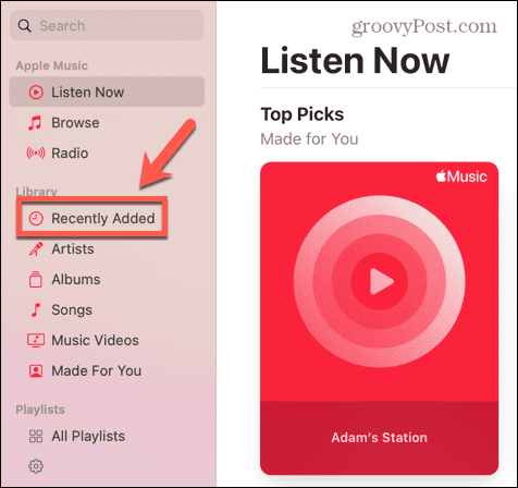Apple Music wurde kürzlich hinzugefügt