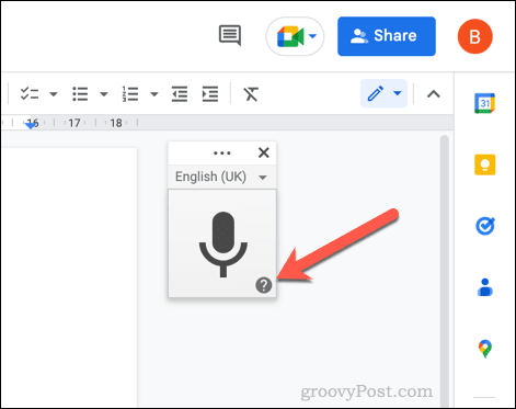 Google Docs-Hilfeschaltfläche für die Spracheingabe