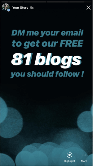 Wie Sie das Engagement für Instagram-Storys verbessern können, fordern Sie Follower-DMs an, Beispiel 3 von DM für Blog-Posts