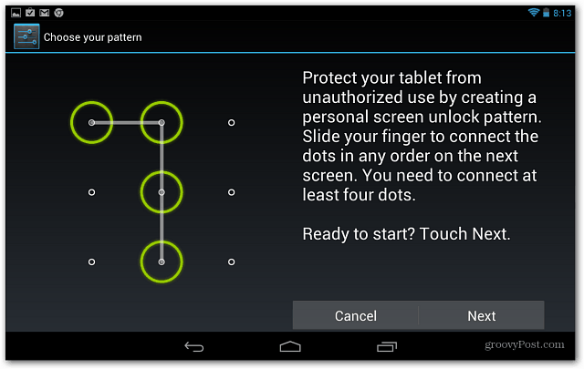 Stellen Sie eine Bildschirmsperre auf dem Google Nexus 7 Tablet ein