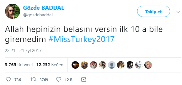 Miss Turkey Konkurrent Gözde Baddal Fluch