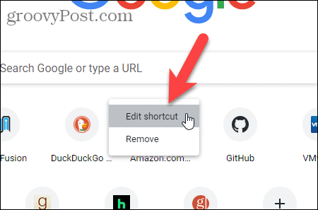 Wählen Sie auf der Chrome-Seite „Neuer Tab“ Verknüpfung bearbeiten aus