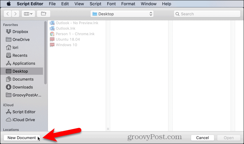 Öffnen Sie ein neues Dokument im Skript-Editor auf dem Mac