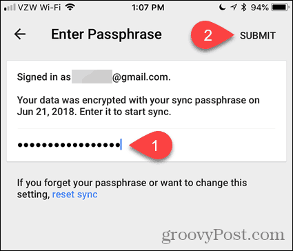 Geben Sie Passphrase in Chrome für iOS ein