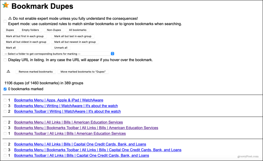 Lesezeichen Dupes