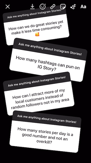 Füge dem Instagram-Story-Bild mehrere Fragen-Sticker-Antworten hinzu