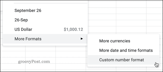 Auswählen eines Nummerntyps in Google Sheets