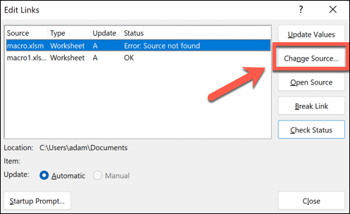 excel quelle ändern