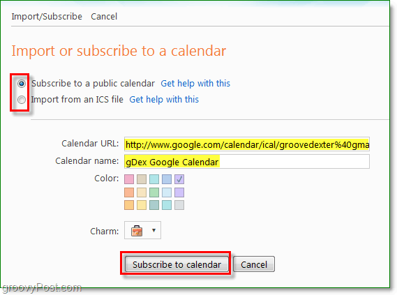 Windows Live importieren, abonnieren oder Kalender hinzufügen