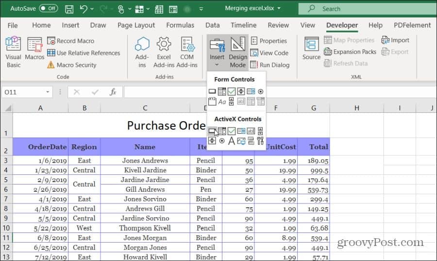 Einfügen einer Schaltfläche in Excel