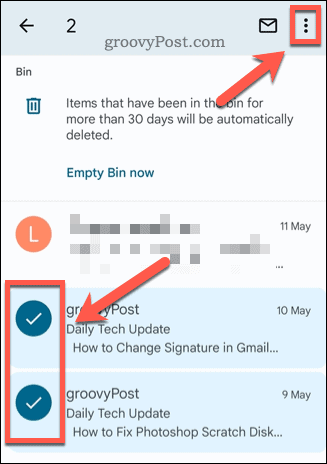 E-Mails im Gmail-Papierkorb auswählen