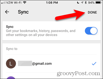 Tippen Sie in Chrome für iOS auf Fertig