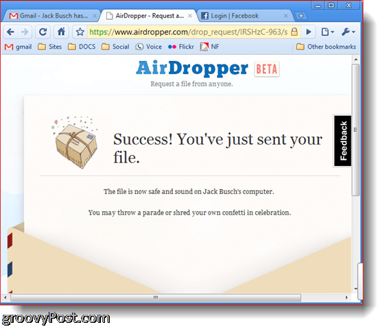 Dropbox Airdropper Foto Screenshot Erfolgsdatei gesendet