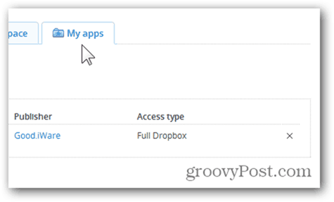 Dropbox meine Apps Registerkarte