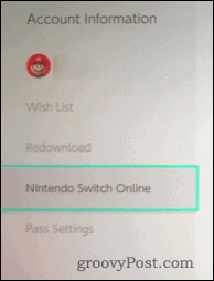 Nintendo Switch-Kontoinformationen